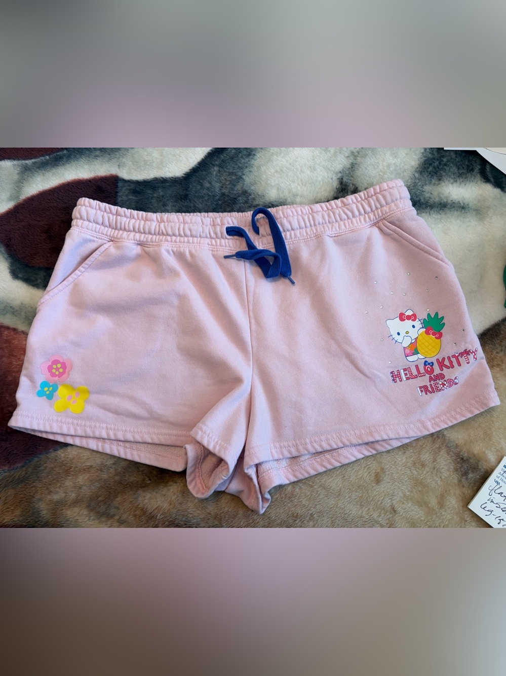 Sanrio Pink Kids' Drawstring Lounge Shorts with Blue Tie